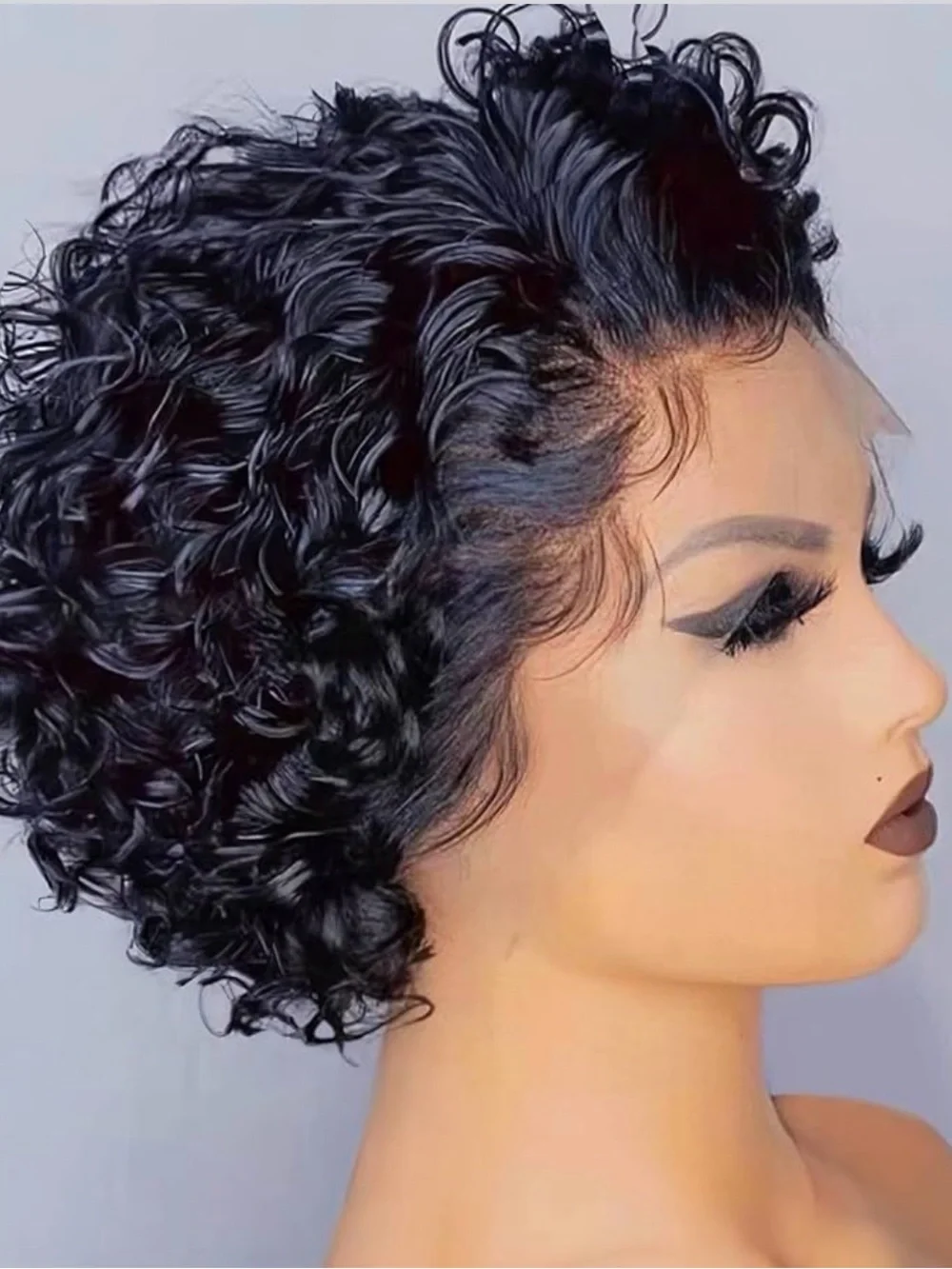 Black Short Curly Lace Front Wig - Natural Shine